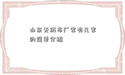 山东无纺布厂家有几家的简单介绍