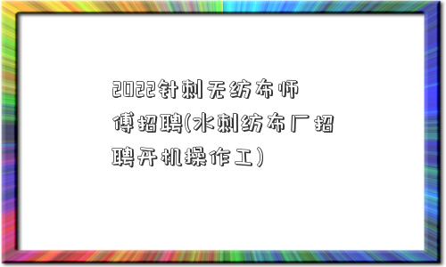 2022针刺无纺布师傅招聘(水刺纺布厂招聘开机操作工)