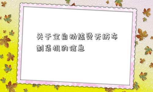 关于全自动热烫无纺布制袋机的信息 关于全自动热烫无纺布制袋机的信息