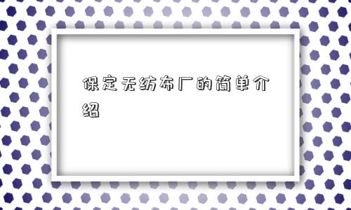 保定无纺布厂的简单介绍