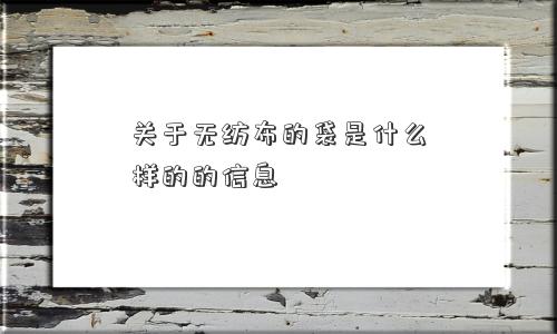关于无纺布的袋是什么样的的信息