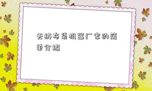 无纺布袋机器厂家的简单介绍